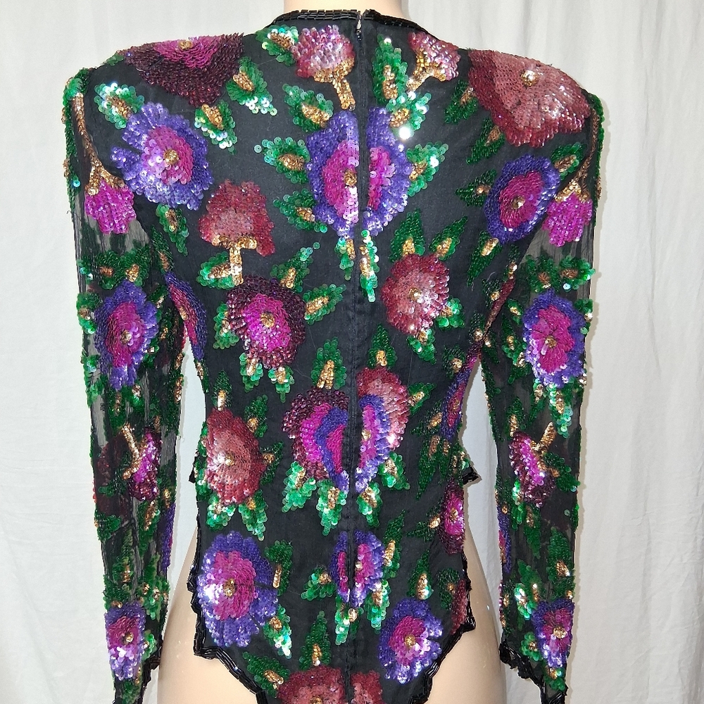 Vintage Larance Kyazer New York   Multicolor Sequin Floral Blouse  Size PXL - Picture 16 of 16